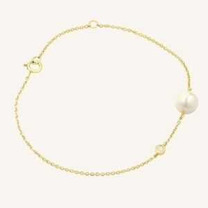 MAGAL JEWELRY- 14K YELLOW GOLD PEARL & DIAMOND BEZEL BRACELET